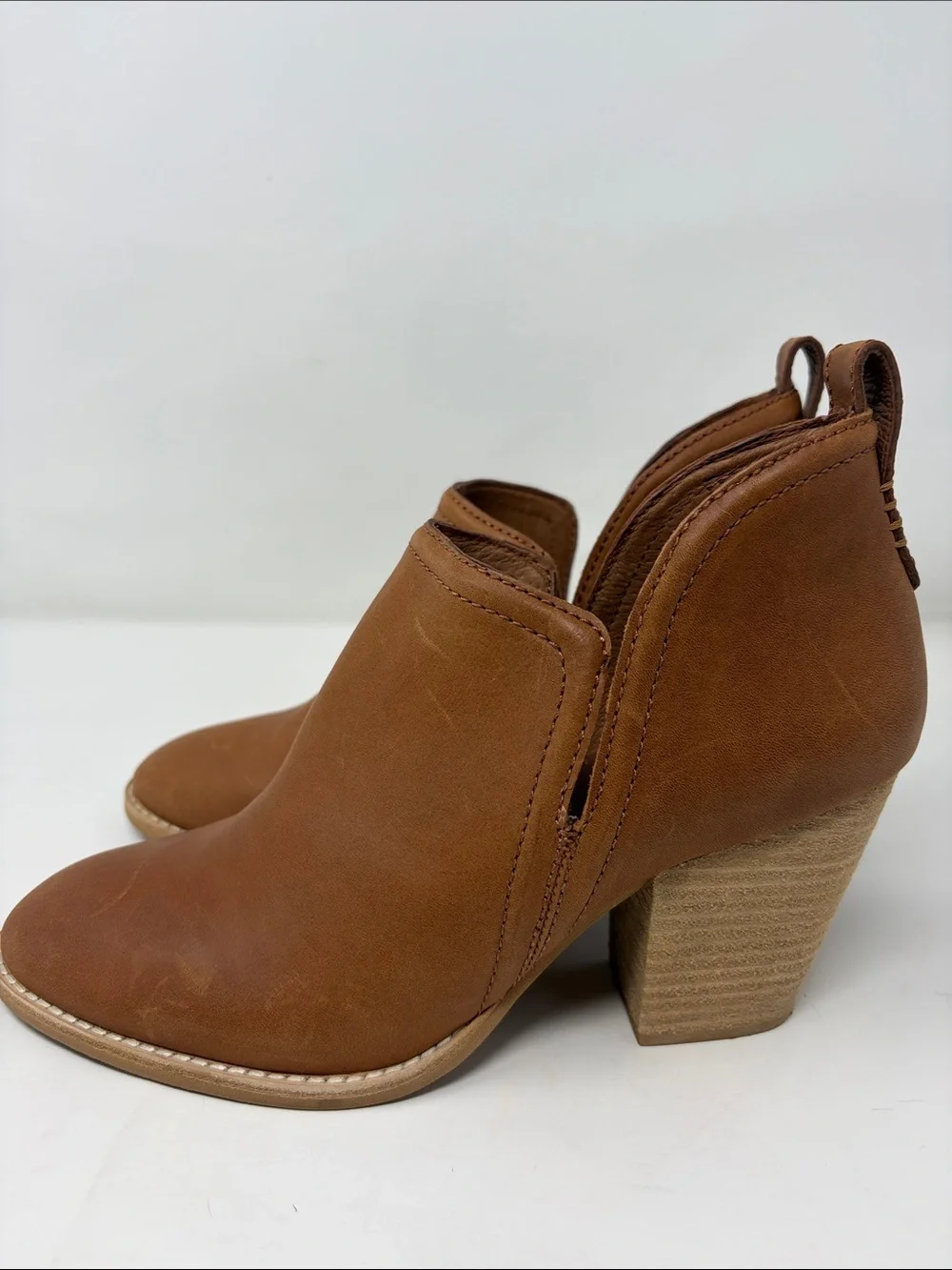 Jeffrey Campbell Brown Leather Slip-On Booties with Stacked Heel Size 8.5